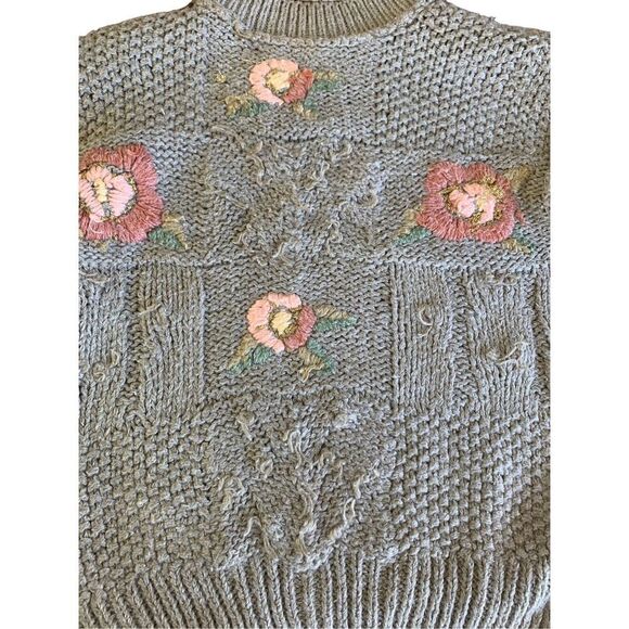 90s Designer Original Floral And Beaded Sweater Medium Vintage - Picture 5 of 9